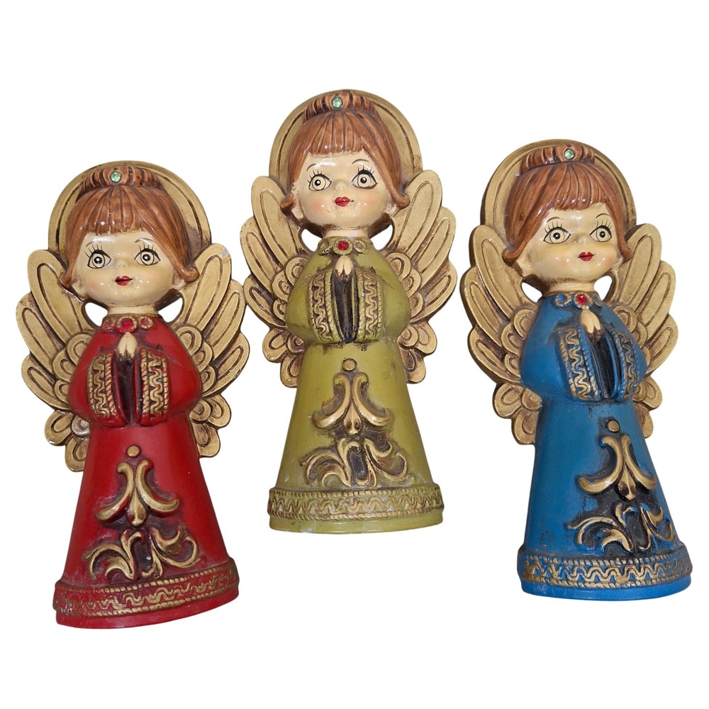 Ardco Vintage Praying Angels Figures Japan Set of 3 Creepy Weird Holiday Decor